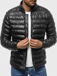 Geacă de piele bărbați neagră OZONEE O/9025