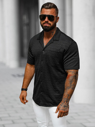 Cămașă cu mâneca scurtă bărbați neagră OZONEE O/3C319