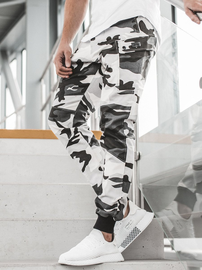 Pantaloni chino jogger pentru bărbați negri-albi OZONEE O/11103