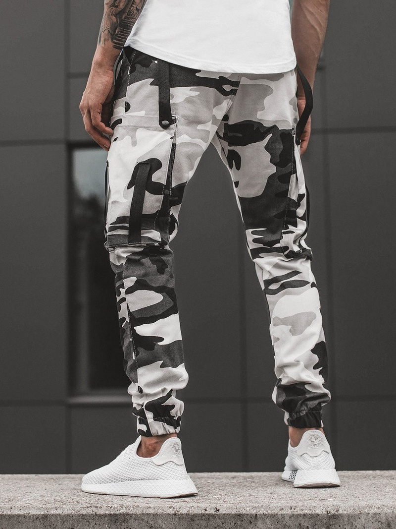 Pantaloni chino jogger pentru bărbați negri-albi OZONEE O/11102