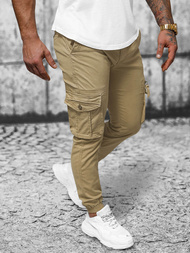 Pantaloni chino jogger pentru bărbați bej OZONEE NB/MP0201K