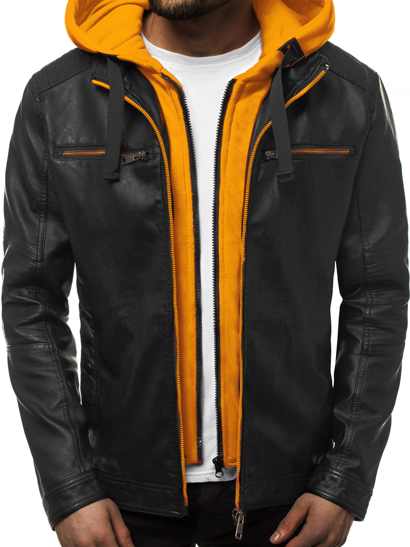 Geacă de piele bărbați negru-galben OZONEE N/6129