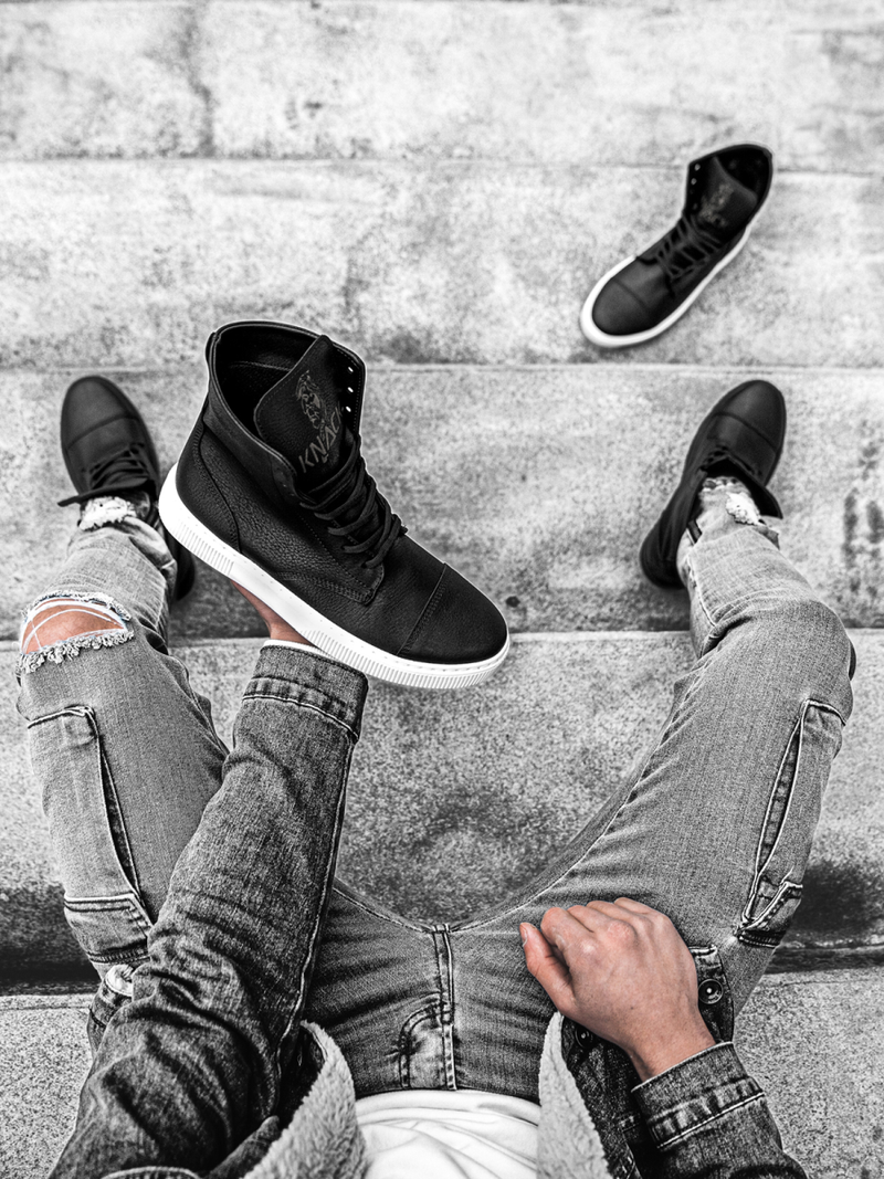 SNEAKERS mare negri-albi OZONEE KN/022