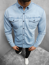 Cămașă de blugi bărbați albastră deschis OZONEE O/K1263