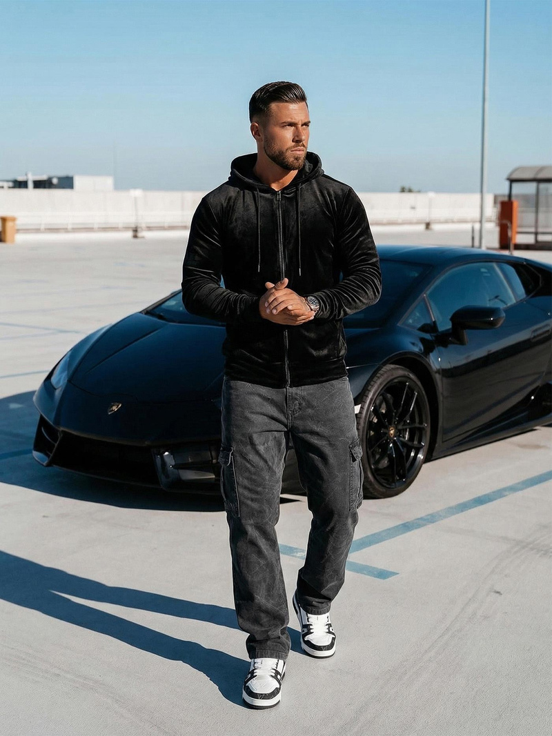 Hanorac bărbați din catifea neagră OZONEE JS/8B1168/3Z