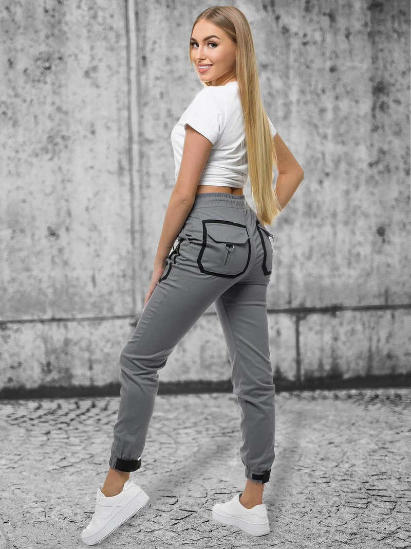Pantaloni chino jogger pentru Femei antracit OZONEE O/8051