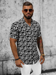 Cămașă cu mâneca scurtă bărbați neagră-albă OZONEE E/1400/28Z