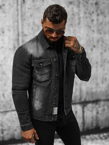 Jachetă de blugi bărbați neagră OZONEE NB/MJ521N