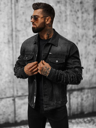 Jachetă de blugi bărbați neagră OZONEE NB/MJ523N