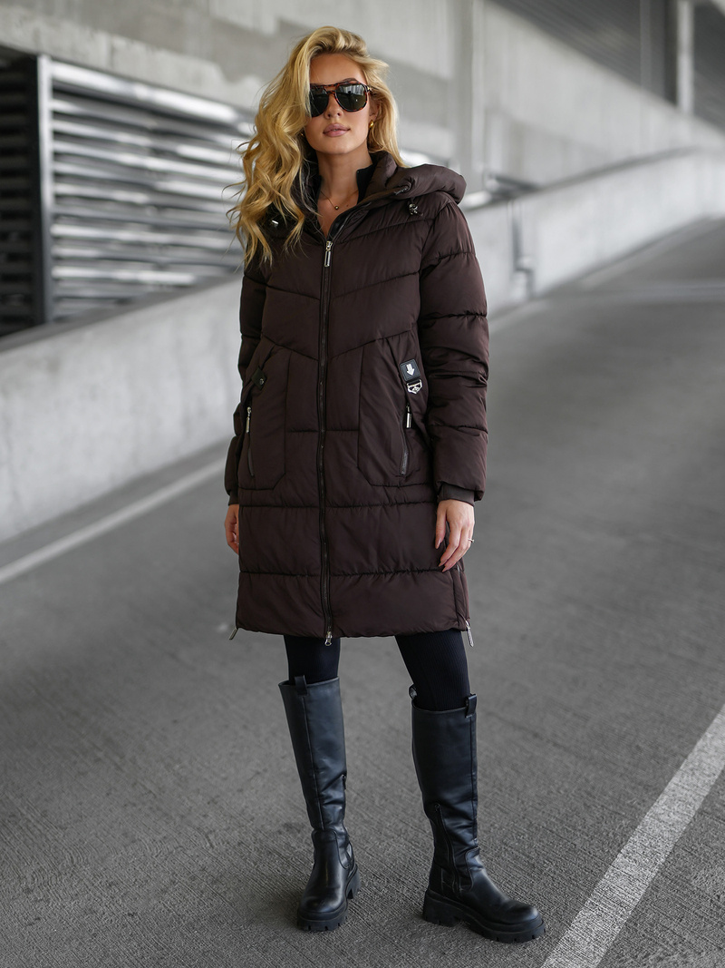 Geacă de iarnă damă ciocolată OZONEE JS/16M9302/158
