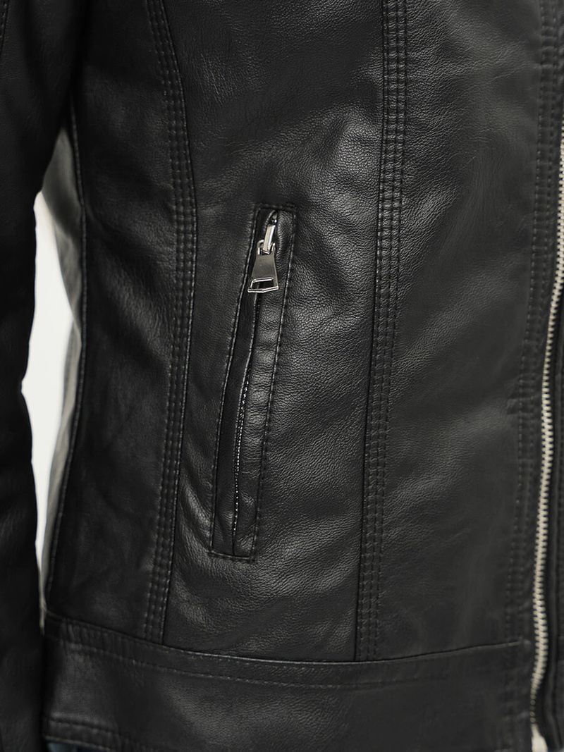 Geacă de piele pentru femei neagră OZONEE JS/11Z8010