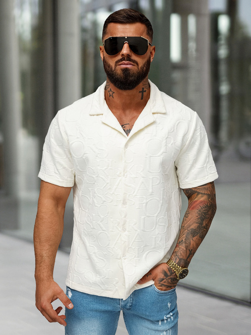 Cămașă cu mâneca scurtă bărbați écru OZONEE O/B2256