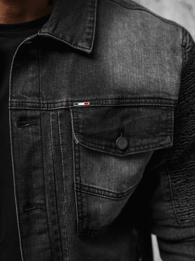 Jachetă de blugi bărbați neagră OZONEE NB/MJ521N