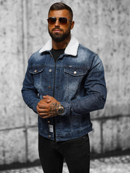 Jachetă de blugi bărbați sherpa albastră închis OZONEE NB/MJ516BSZ