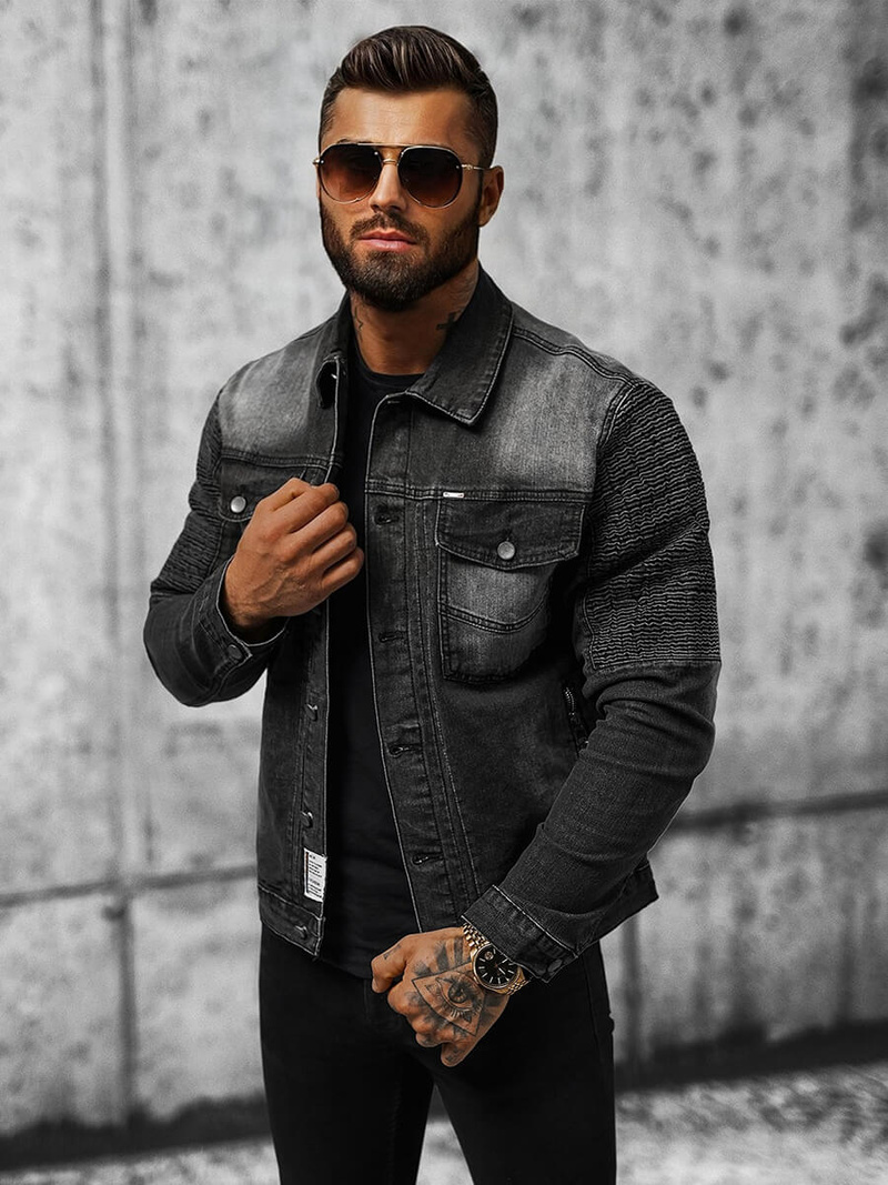 Jachetă de blugi bărbați neagră OZONEE NB/MJ521N