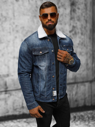 Jachetă de blugi bărbați sherpa albastră închis OZONEE NB/MJ516BSZ