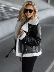 Geacă de piele pentru femei neagră-albă OZONEE JS/11Z8177Z