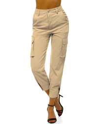 Pantaloni jogger pentru femei bej OZONEE O/HM002