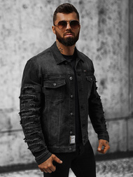 Jachetă de blugi bărbați neagră OZONEE NB/MJ523N