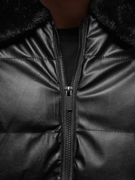 Geacă de piele bărbați neagră OZONEE O/M795Z