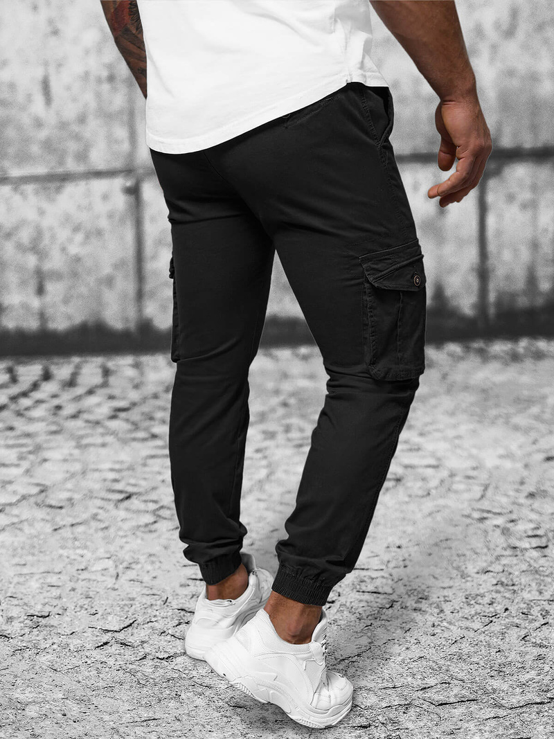 Pantaloni chino jogger pentru bărbați negri OZONEE NB/MP0201N