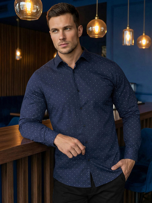 Cămașă bărbați albastru marin OZONEE V/V181Z