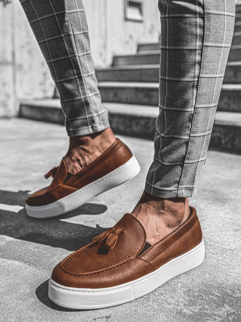 Pantofi slip-on pentru bărbați alb maroniu O/KN717