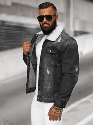 Jachetă de blugi bărbați sherpa neagră OZONEE NB/MJ502NZ