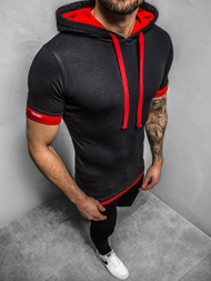 Tricou cu glugă bărbați negru-roșu OZONEE O/1273Z