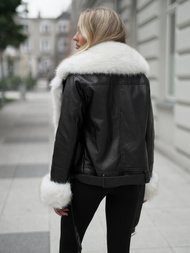 Geacă de piele pentru femei neagră-bej OZONEE JS/61M8507/392BZ