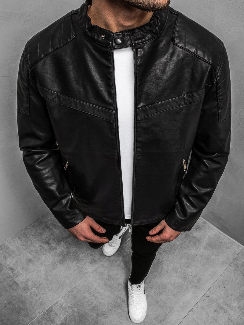 Geacă de piele bărbați neagră OZONEE JB/JP1128Z