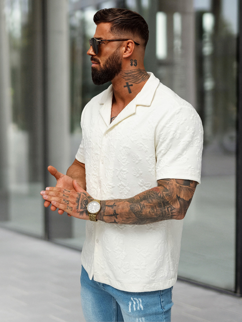 Cămașă cu mâneca scurtă bărbați écru OZONEE O/B2258