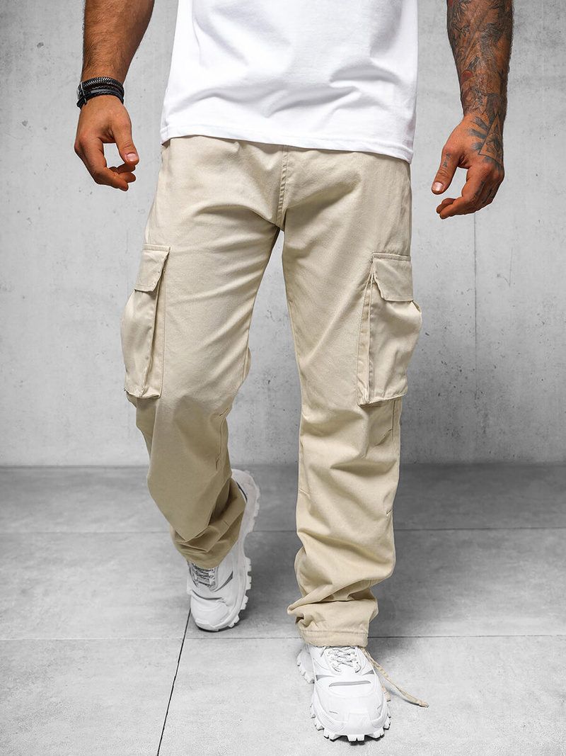 Pantaloni cargo relaxed bărbaţi bej OZONEE O/G3179Z