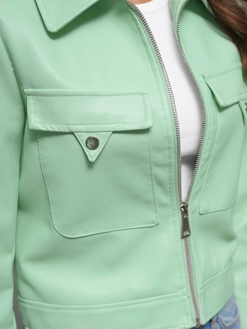 Geacă de piele pentru femei verde-mentă OZONEE O/G117