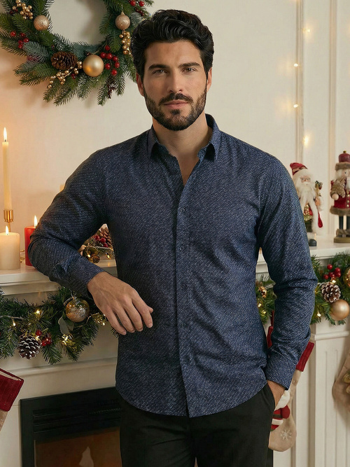 Cămașă bărbați albastru marin OZONEE V/V186Z