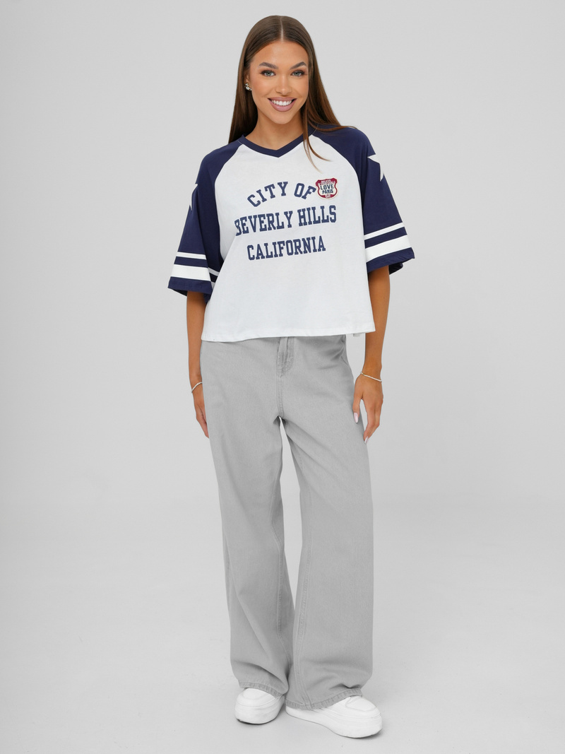 Tricou femei alb-bleumarin OZONEE JS/R62493