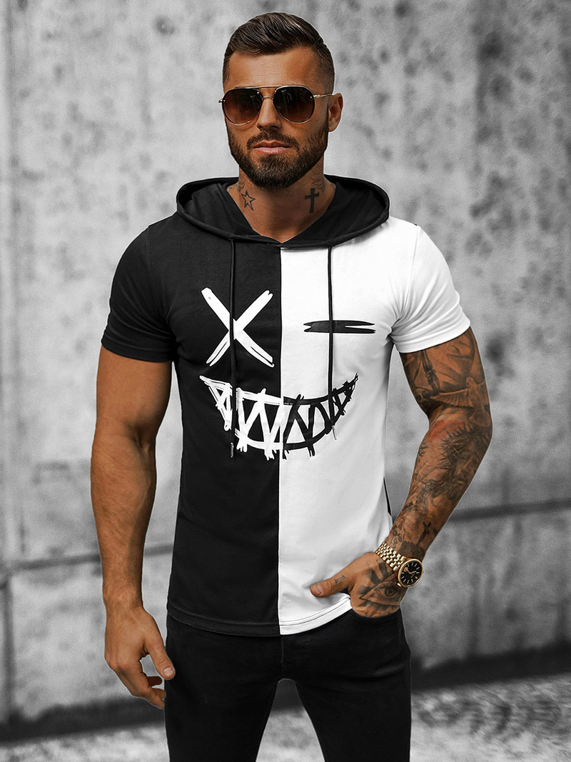 Tricou bărbați negru-alb OZONEE JS/8T981