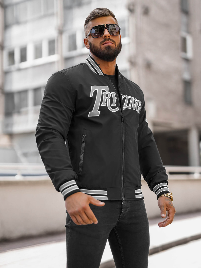 Jachetă de primăvară bărbați neagră OZONEE JS/84M3013/392Z