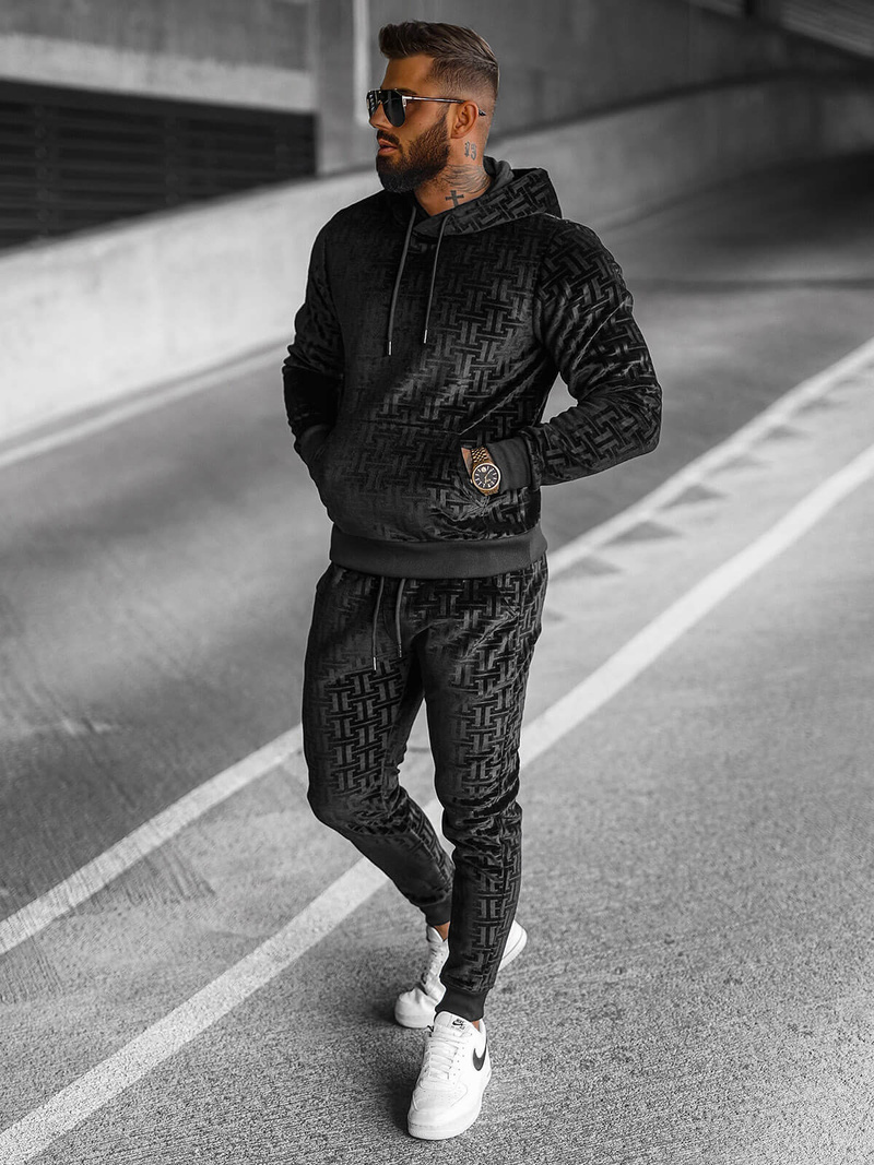 Trening catifea bărbați negru OZONEE O/3A81Z