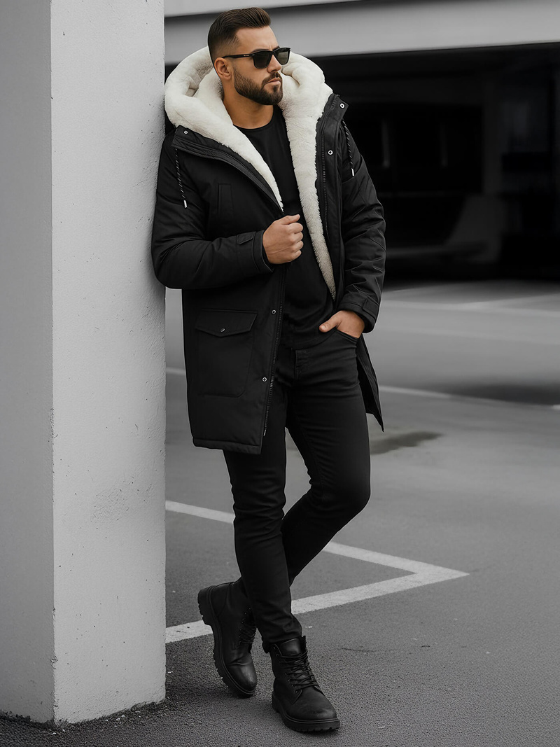 Geacă de iarnă parka bărbați neagră OZONEE JS/5M120/392Z