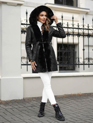 Geacă de piele pentru femei neagră OZONEE JS/11Z8059Z