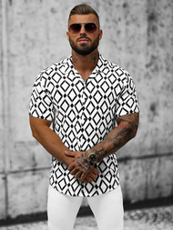 Cămașă cu mâneca scurtă bărbați albă-neagră OZONEE E/1400/139Z