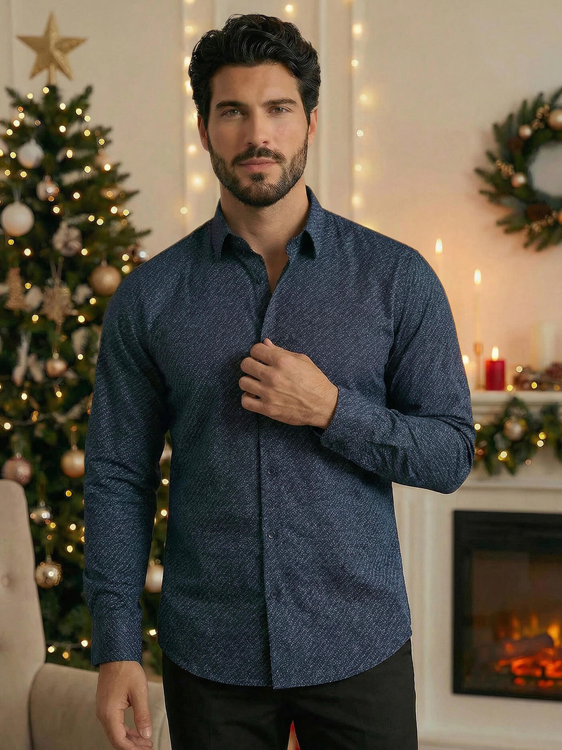 Cămașă bărbați albastru marin OZONEE V/V186Z