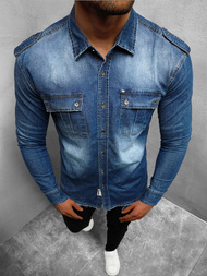 Cămașă de blugi bărbați albastră OZONEE NB/MC702BC