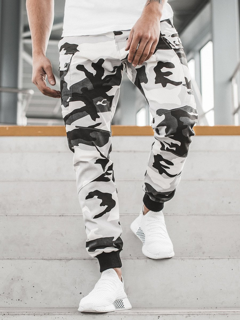 Pantaloni chino jogger pentru bărbați negri-albi OZONEE O/11103