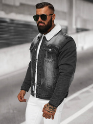 Jachetă de blugi bărbați sherpa neagră OZONEE NB/MJ513N