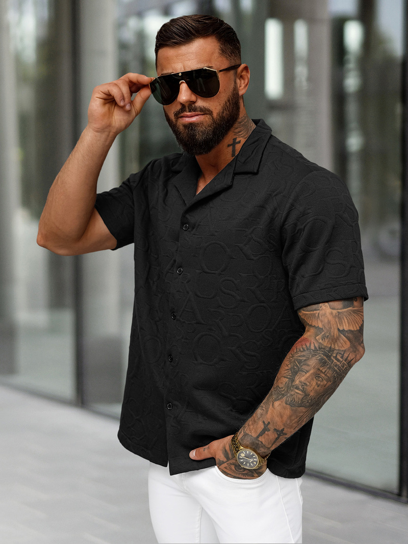 Cămașă cu mâneca scurtă bărbați neagră OZONEE O/B2256