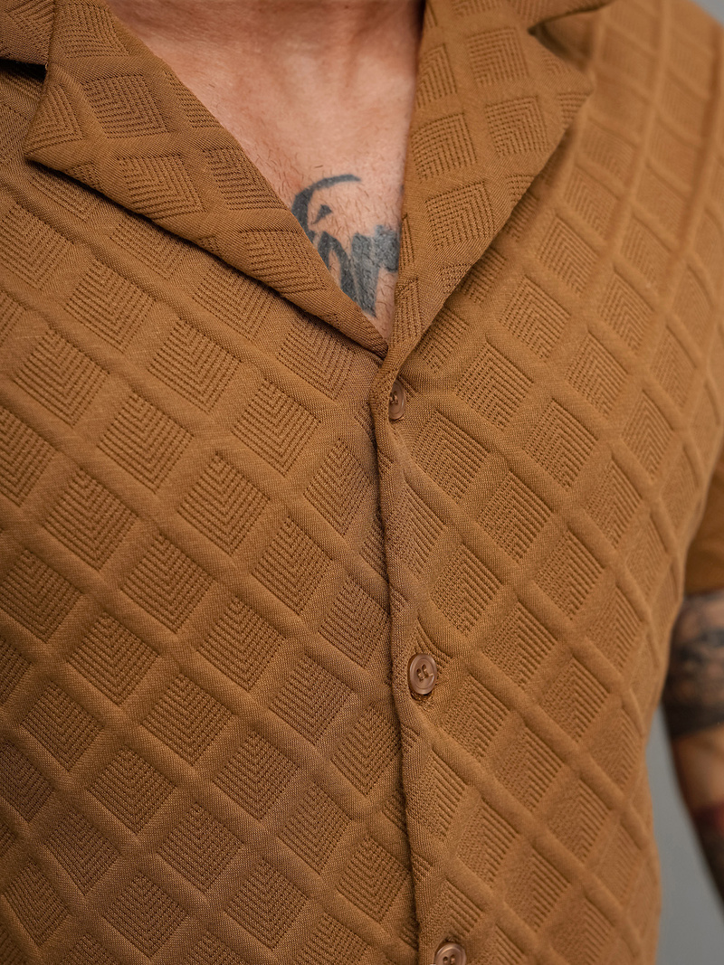 Cămașă cu mâneca scurtă bărbați maro OZONEE O/B2257