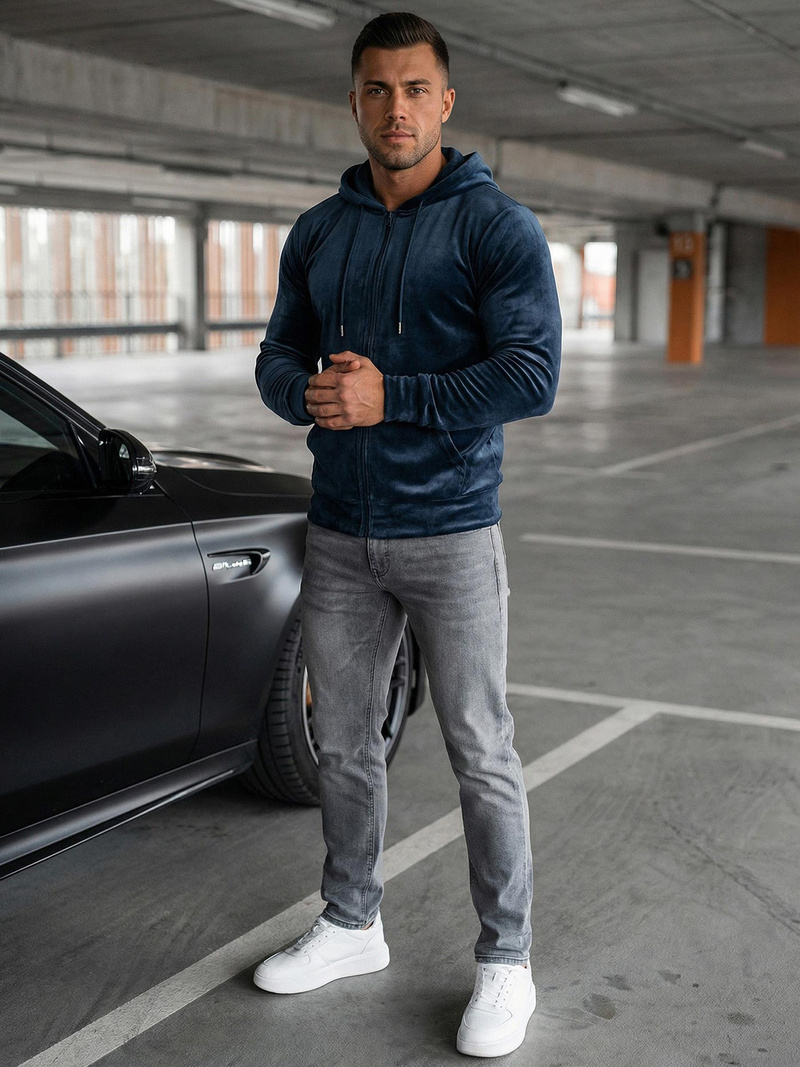 Hanorac bărbați din catifea albastru marin OZONEE JS/8B1168/25Z