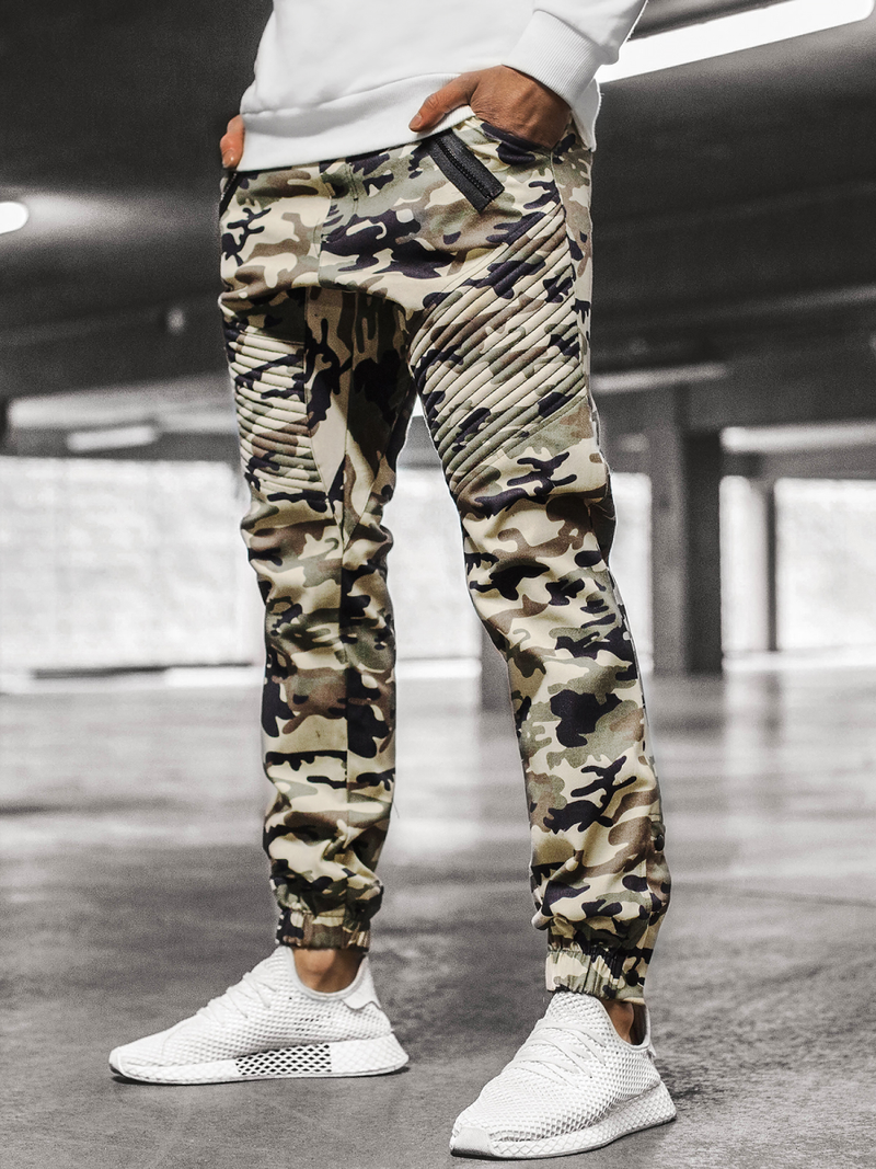 Pantaloni chino jogger pentru bărbați bej-camuflaj OZONEE A/0952